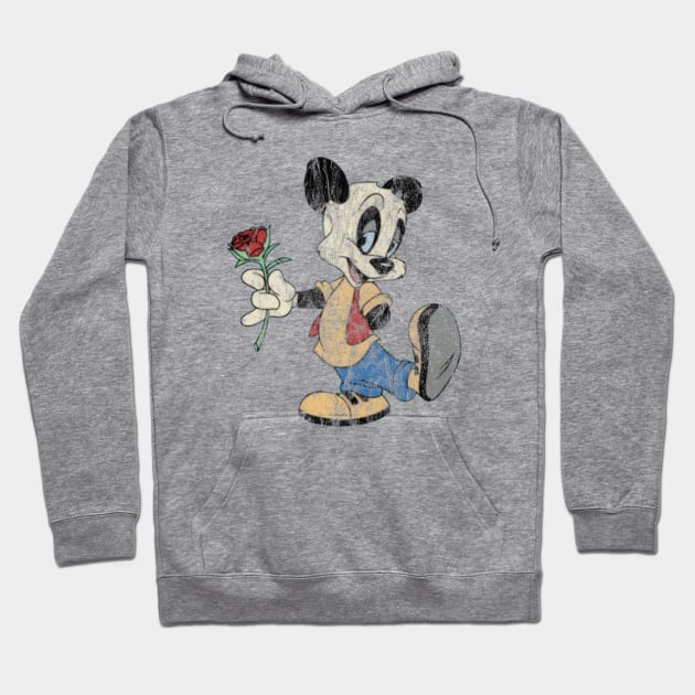 Andy Panda with Rose - Distressed, Weathered Authentic Hoodie by offsetvinylfilm